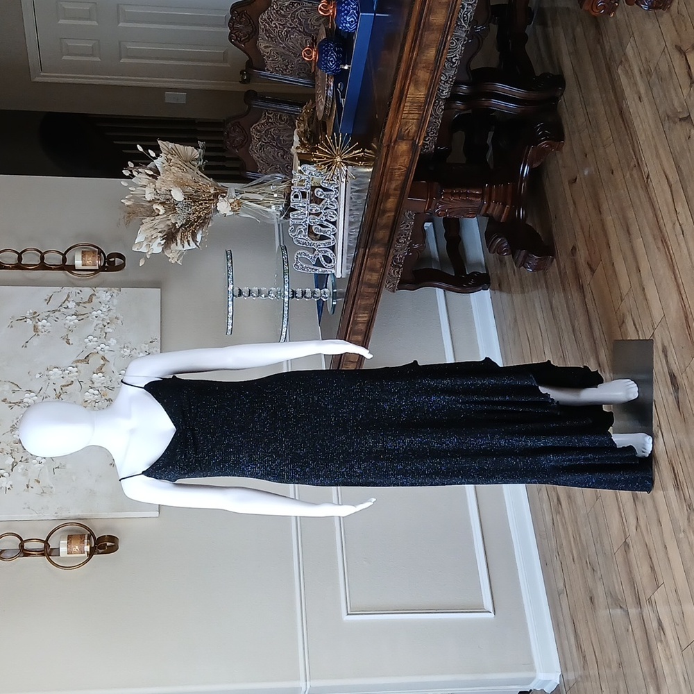 Windsor Black Shiny Asymmetrical Ruffle Floor-Length Cocktail Dress. Size S - Picture 5 of 17